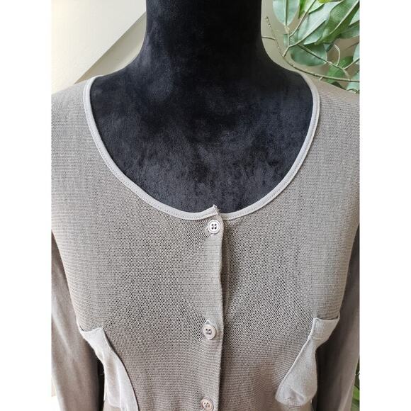 Luna Sweater Womens Gray Mesh Knit Long Sleeve Chest Pockets Button Front M - Picture 9 of 11